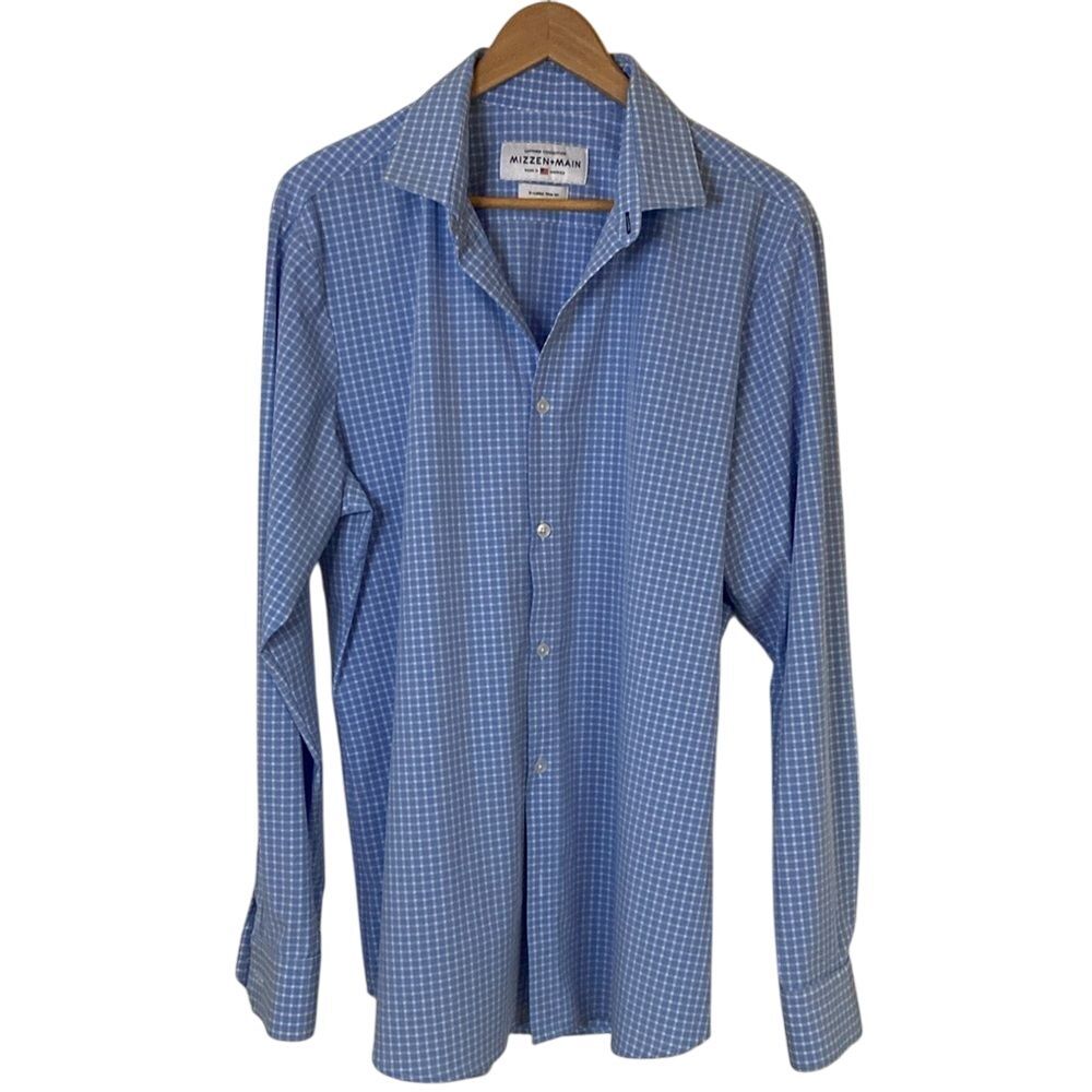 Mizzen+Main Mens Leeward Button Up Shirt XL Trim‎ Fit Blue White Performance